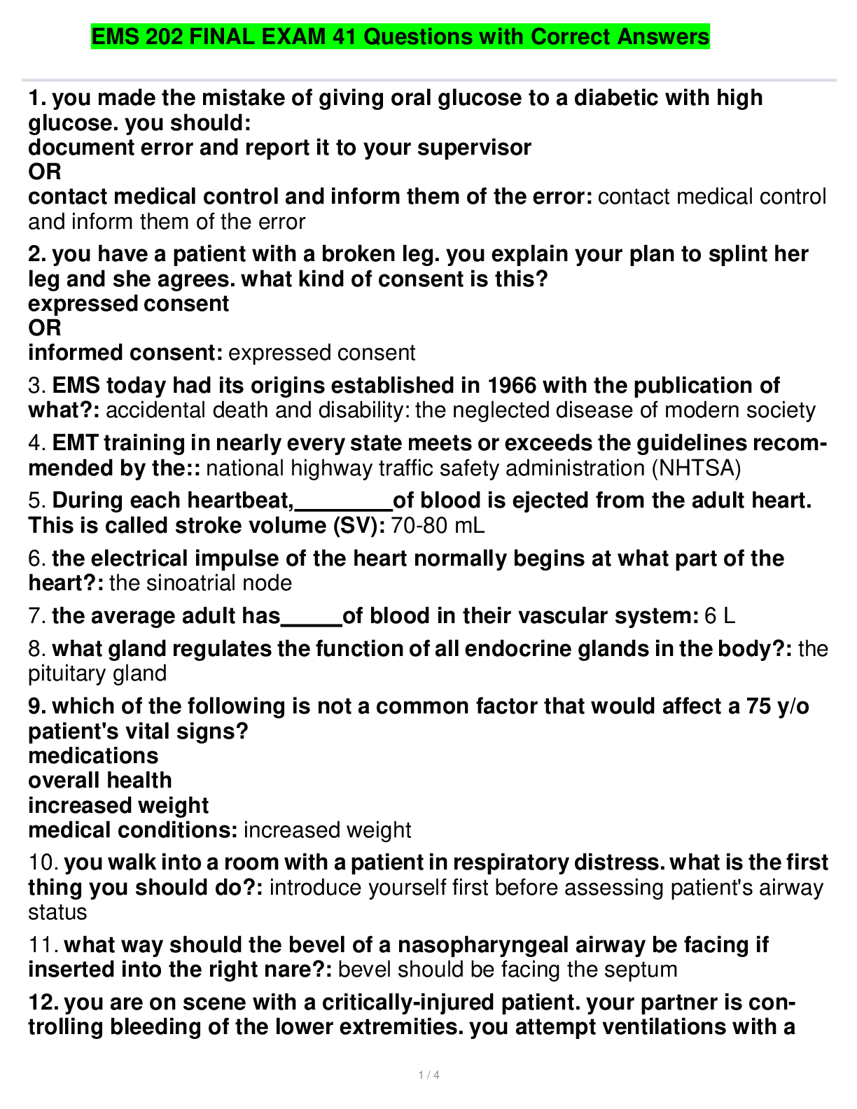 Advanced Cardiovascular Life Support Exam Version B (50 questions) 100